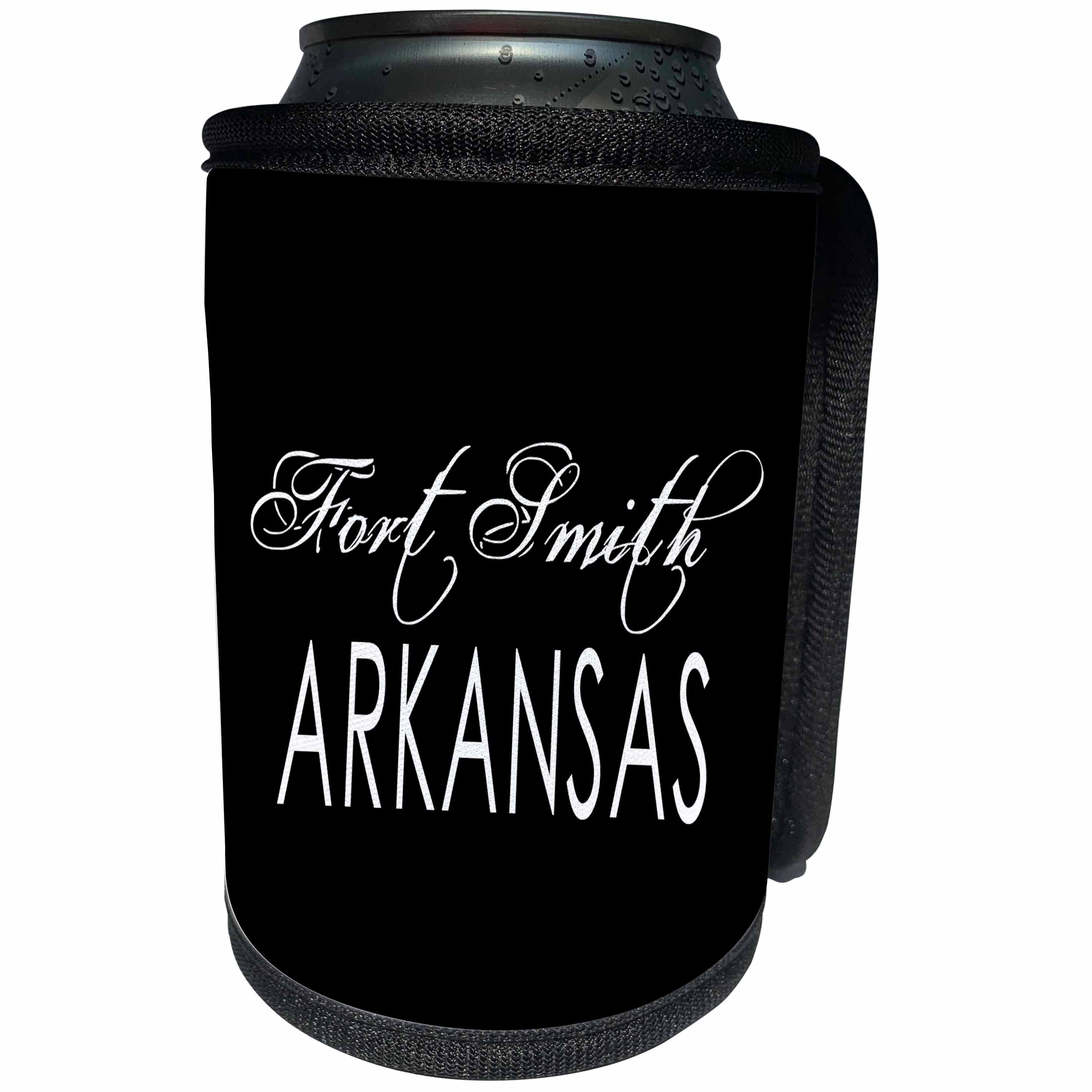 3dRose Alexis Design - American Cities - American Cities - Fort Smith Arkansas, white on black - Can Cooler Bottle Wrap (cc_283727)
