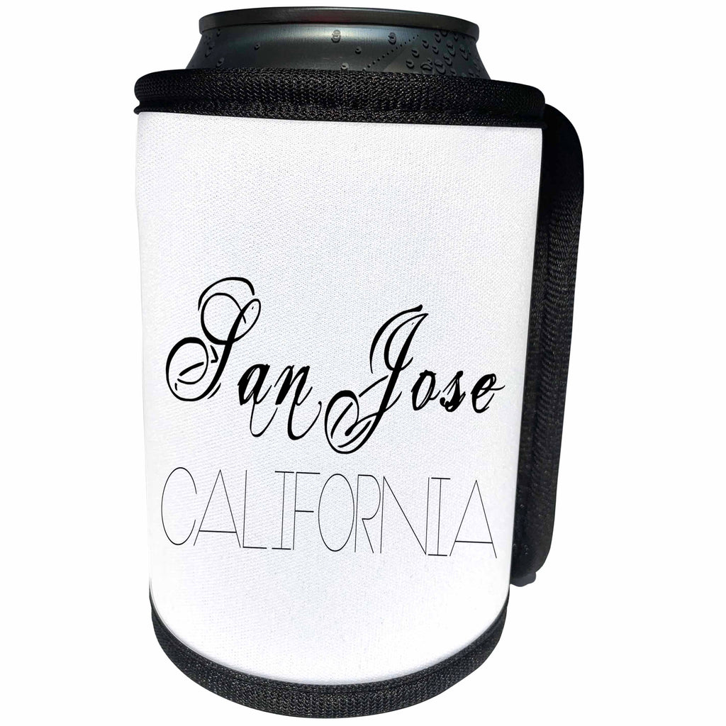 3dRose Alexis Design - American Cities - American Cities - San Jose California, black on white - Can Cooler Bottle Wrap (cc_283734)