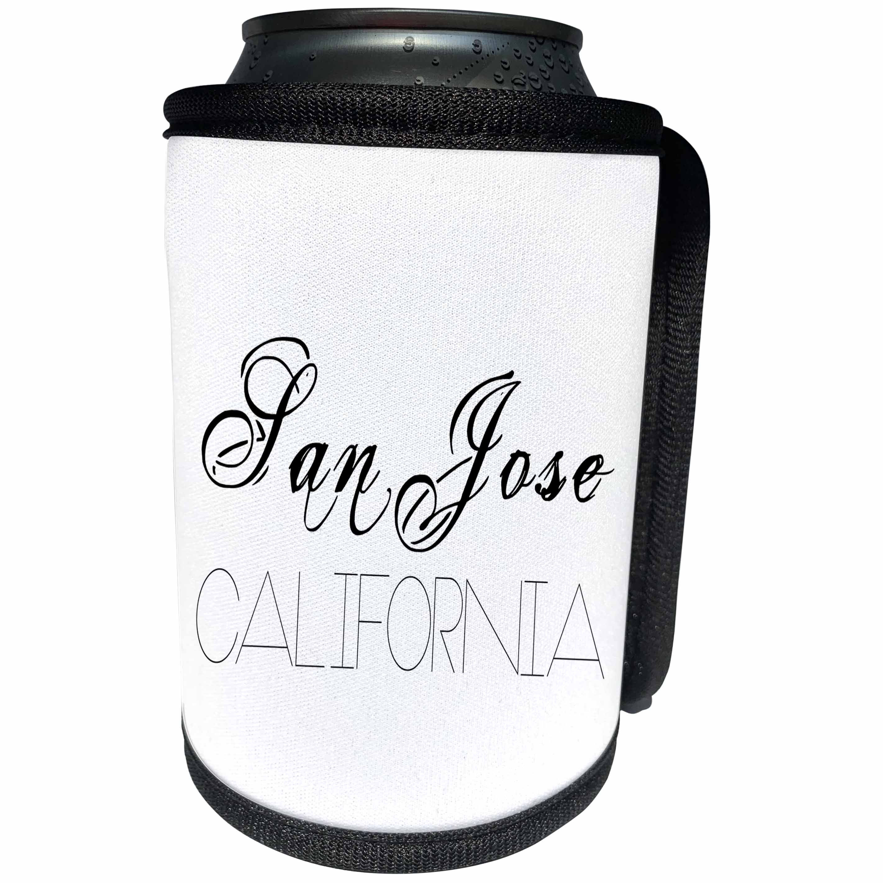 3dRose Alexis Design - American Cities - American Cities - San Jose California, black on white - Can Cooler Bottle Wrap (cc_283734)
