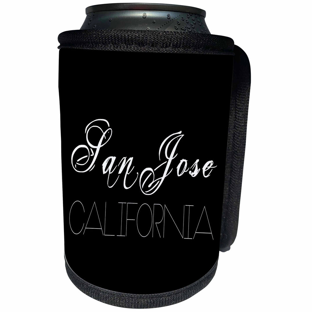 3dRose Alexis Design - American Cities - American Cities - San Jose California, white on black - Can Cooler Bottle Wrap (cc_283736)