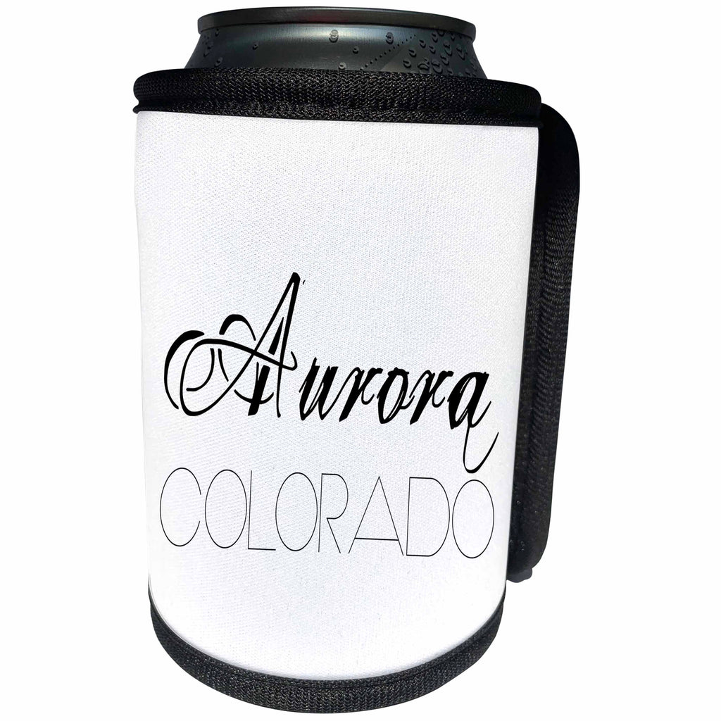 3dRose Alexis Design - American Cities - American Cities - Aurora Colorado, black on white - Can Cooler Bottle Wrap (cc_283737)