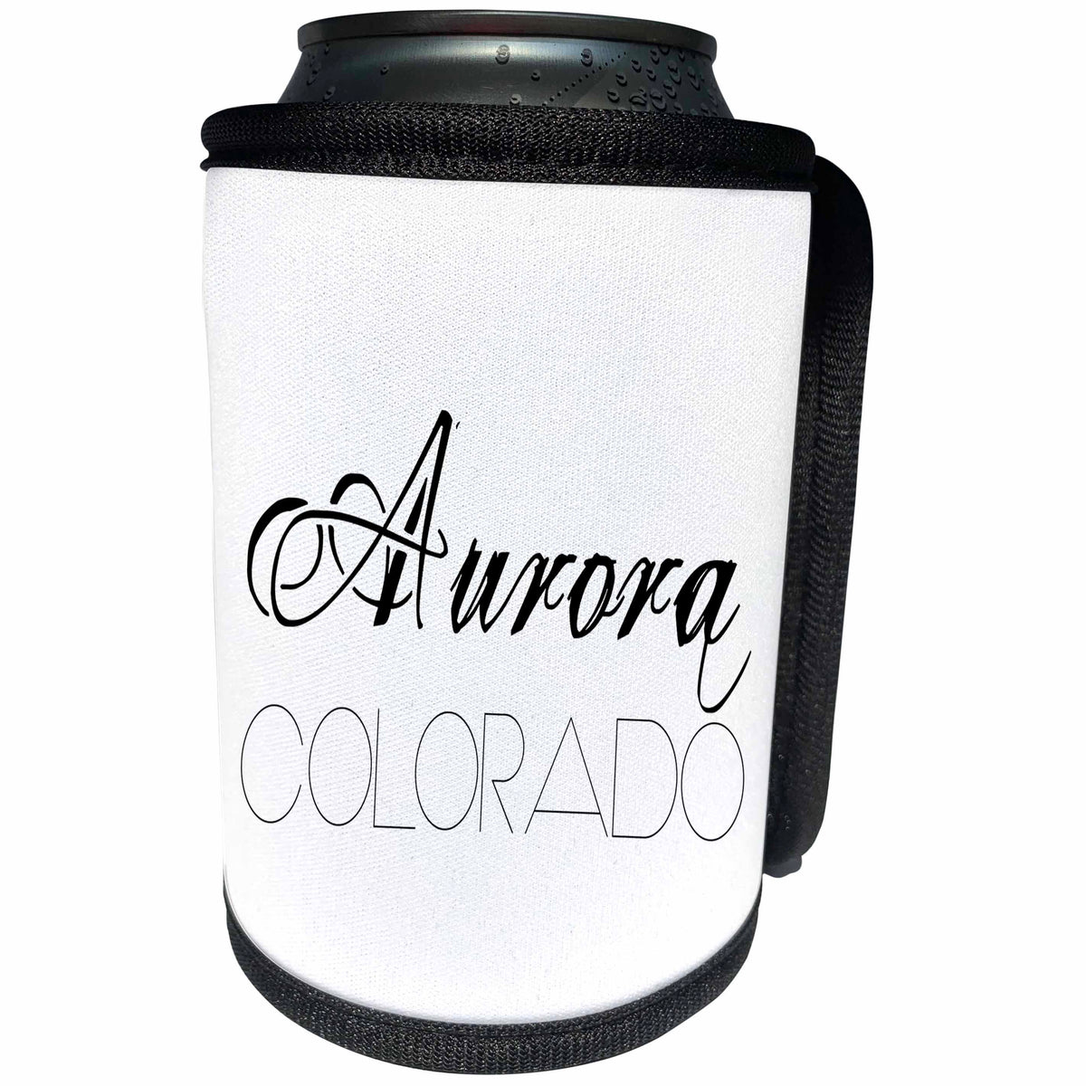 3dRose Alexis Design - American Cities - American Cities - Aurora Colorado, black on white - Can Cooler Bottle Wrap (cc_283737)