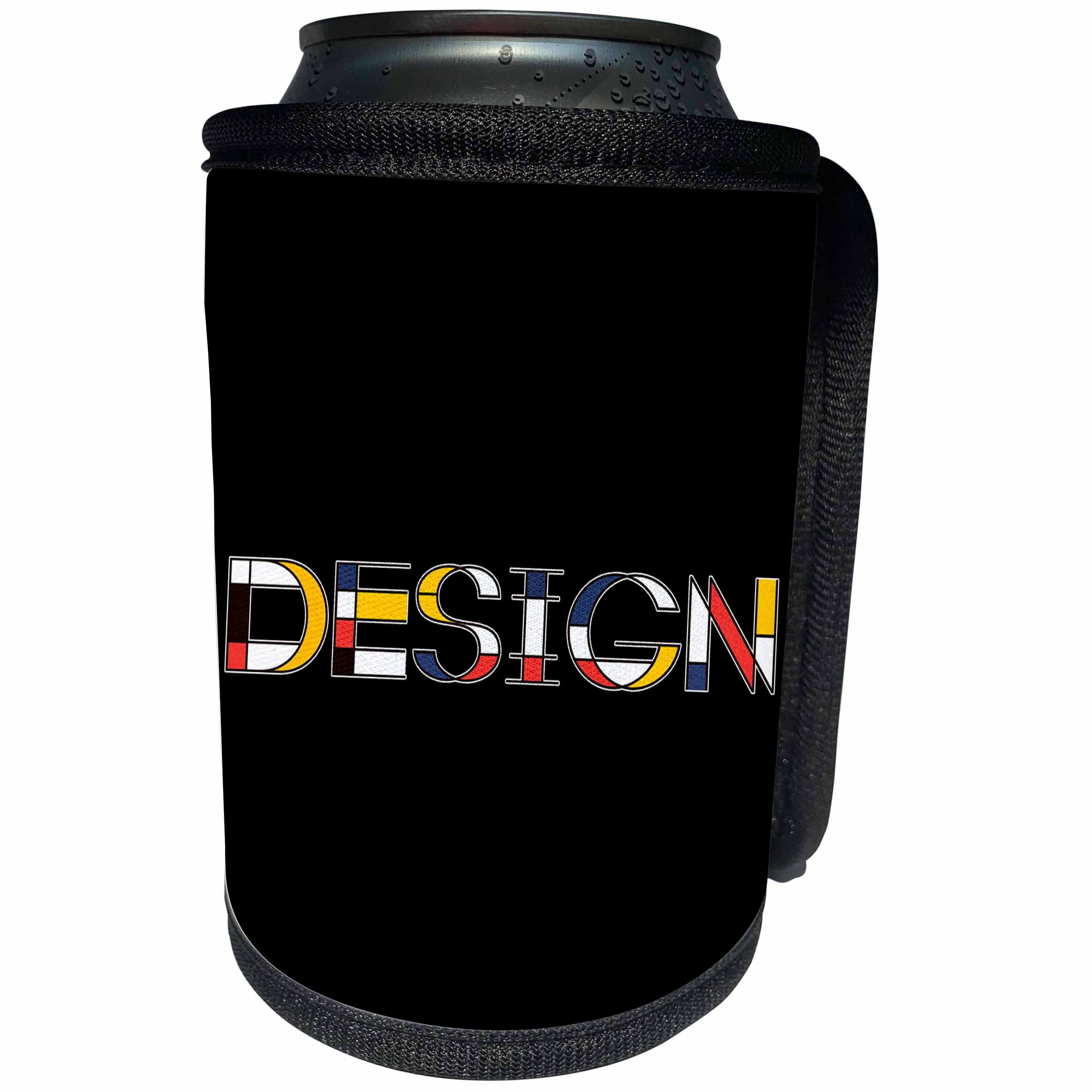 3dRose Alexis Design - Neoplasticism Art - Neoplasticism style elegant colorful text DESIGN on black - Can Cooler Bottle Wrap (cc_283806)