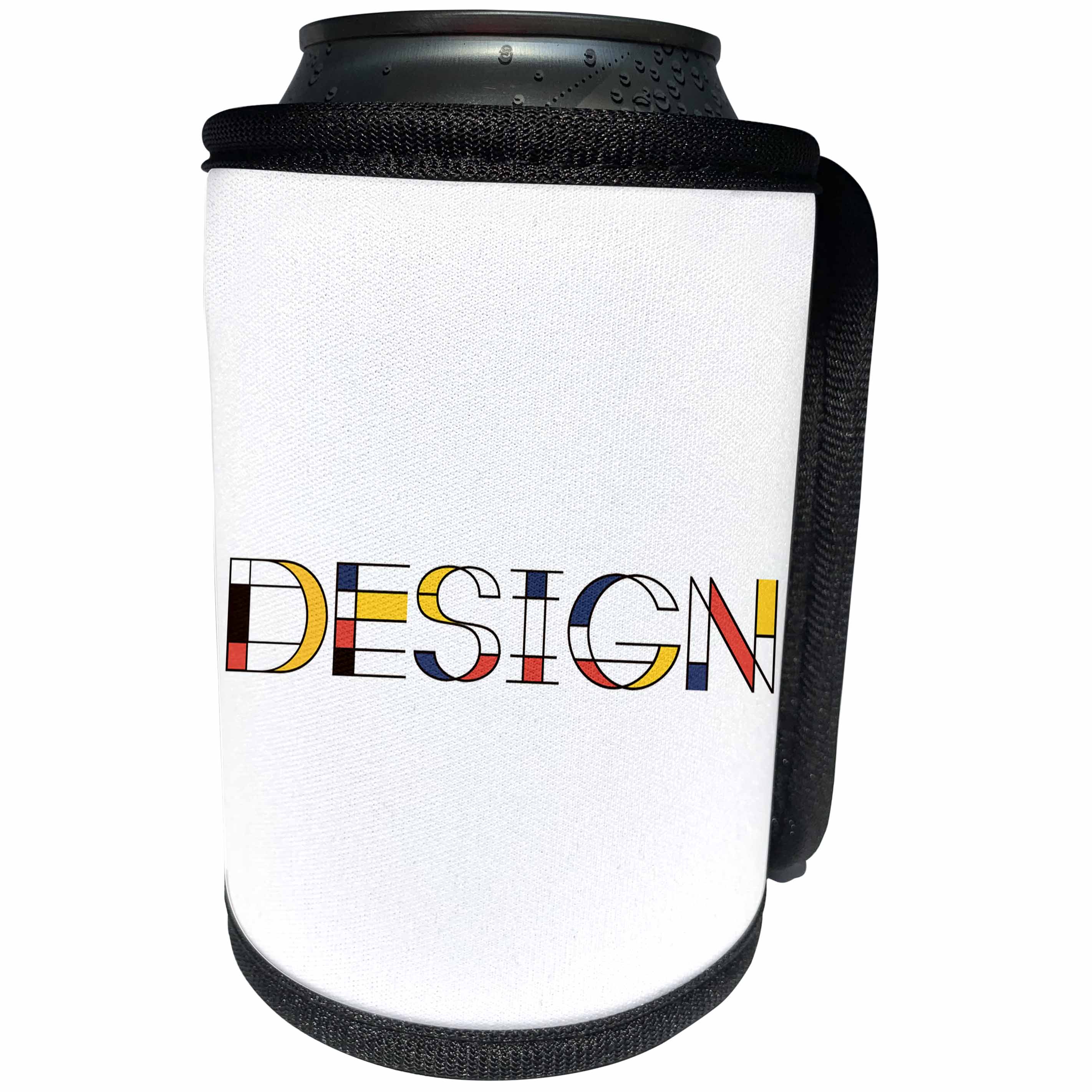 3dRose Alexis Design - Neoplasticism Art - Neoplasticism style elegant colorful text DESIGN on white - Can Cooler Bottle Wrap (cc_283808)