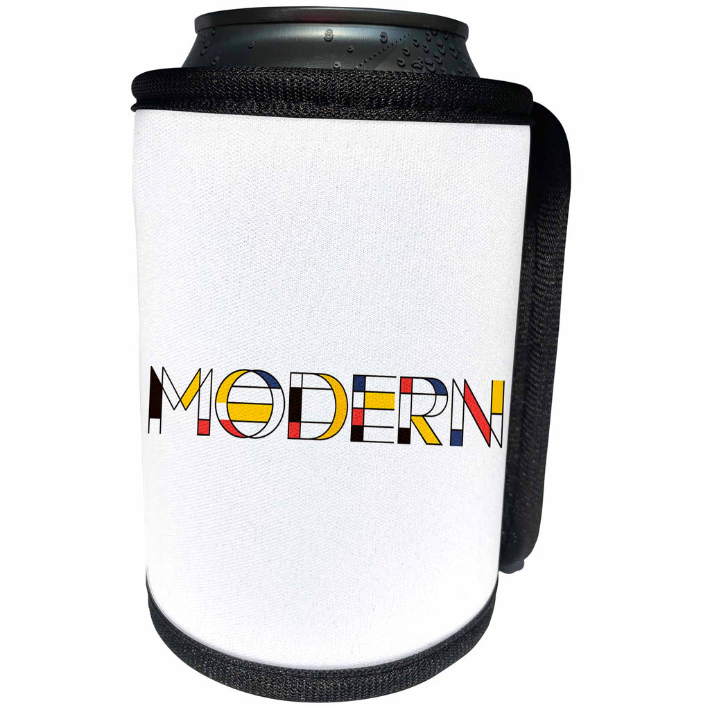 3dRose Alexis Design - Neoplasticism Art - Neoplasticism style elegant colorful text MODERN on white - Can Cooler Bottle Wrap (cc_283814)