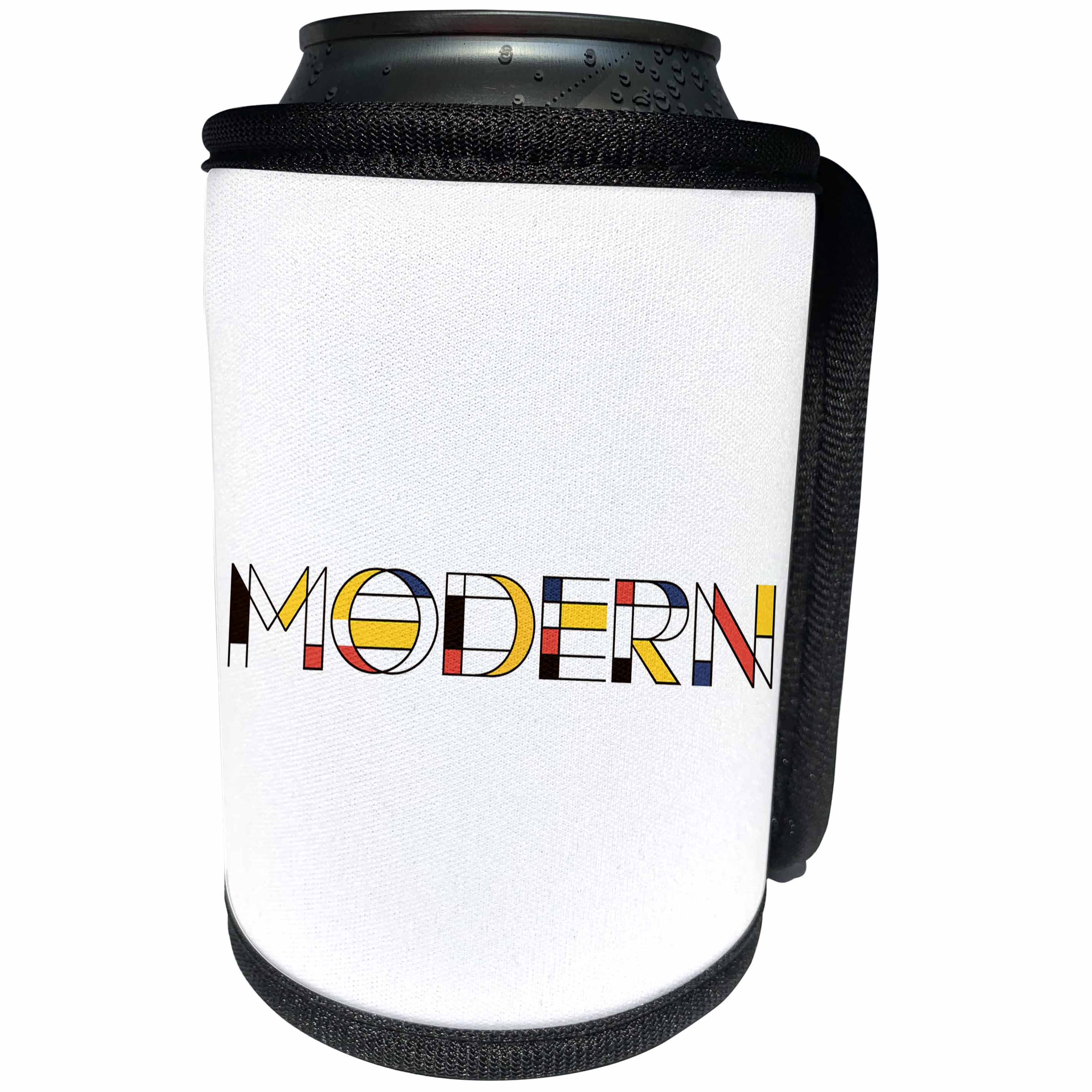 3dRose Alexis Design - Neoplasticism Art - Neoplasticism style elegant colorful text MODERN on white - Can Cooler Bottle Wrap (cc_283814)