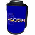 3dRose Alexis Design - Neoplasticism Art - Neoplasticism style text MODERN, abstract art in the back on blue - Can Cooler Bottle Wrap (cc_283816)