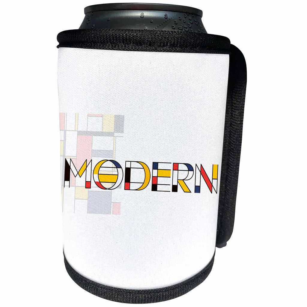 3dRose Alexis Design - Neoplasticism Art - Neoplasticism style text MODERN, abstract art in the back on white - Can Cooler Bottle Wrap (cc_283817)