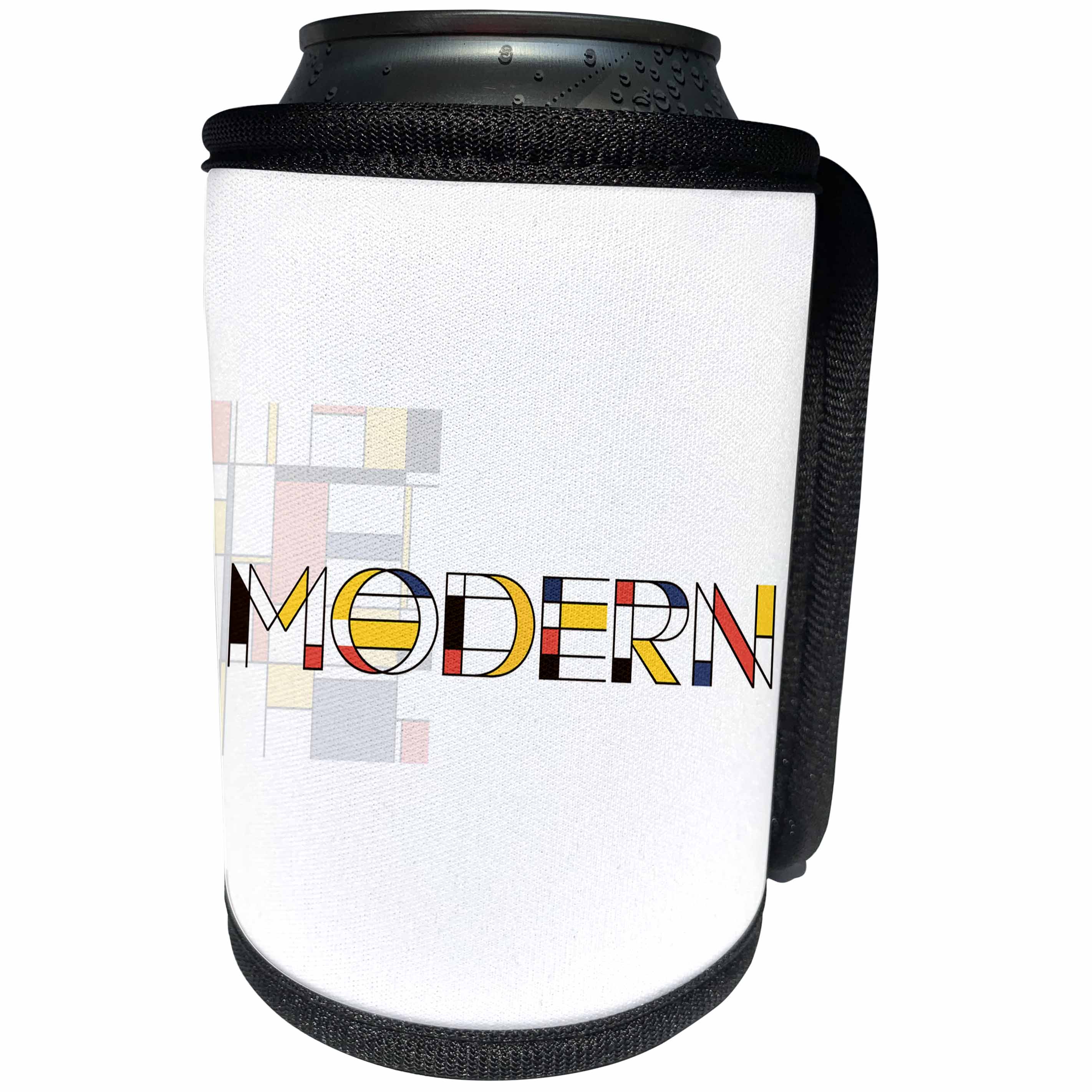 3dRose Alexis Design - Neoplasticism Art - Neoplasticism style text MODERN, abstract art in the back on white - Can Cooler Bottle Wrap (cc_283817)