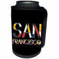 3dRose Alexis Design - American Cities - Decorative, neoplasticism artistic style text San Francisco on black - Can Cooler Bottle Wrap (cc_283822)