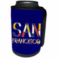 3dRose Alexis Design - American Cities - Decorative, neoplasticism artistic style text San Francisco on blue - Can Cooler Bottle Wrap (cc_283823)