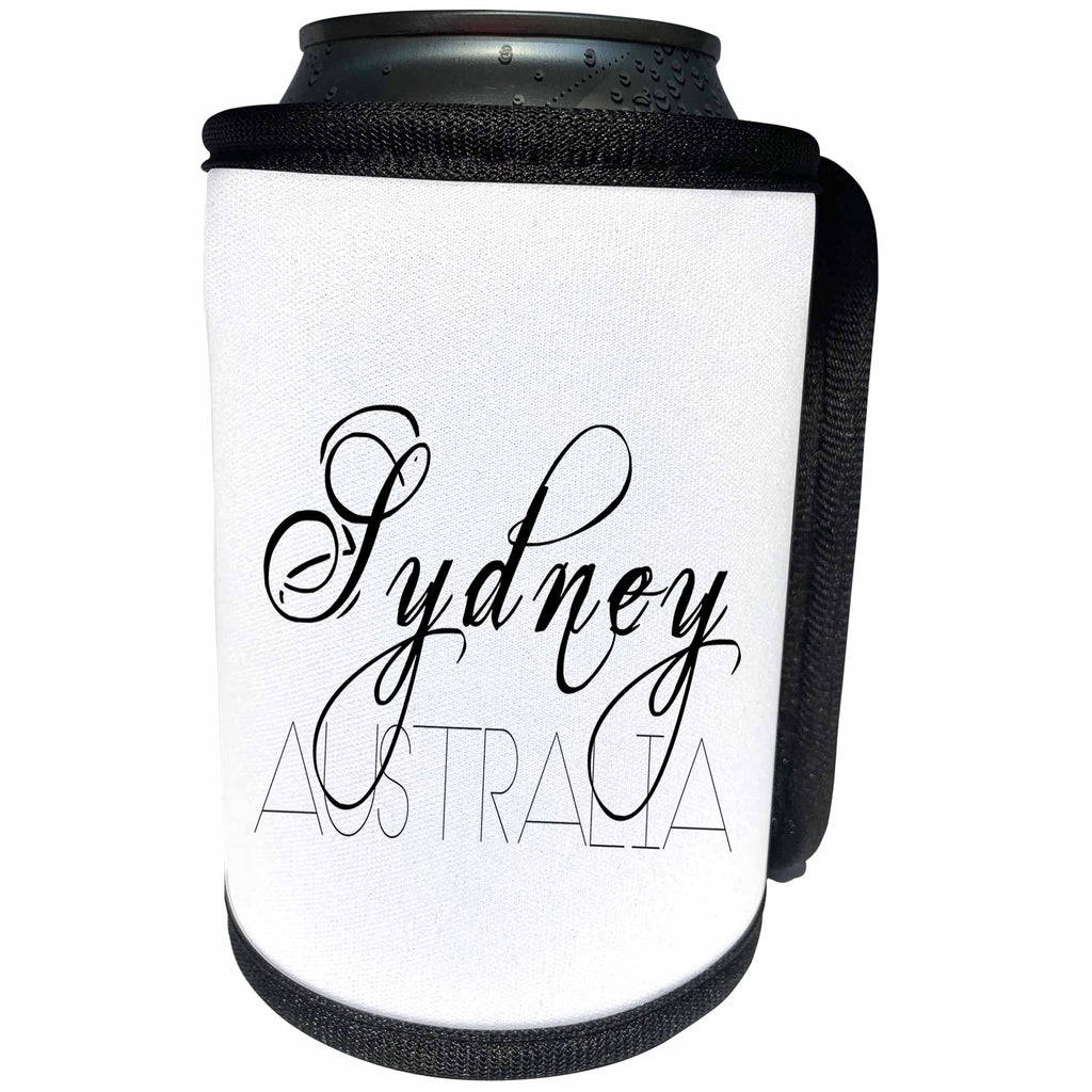 3dRose Alexis Design - Cities of the world - Cities Of The World - Sydney Australia black text on white - Can Cooler Bottle Wrap (cc_283831)
