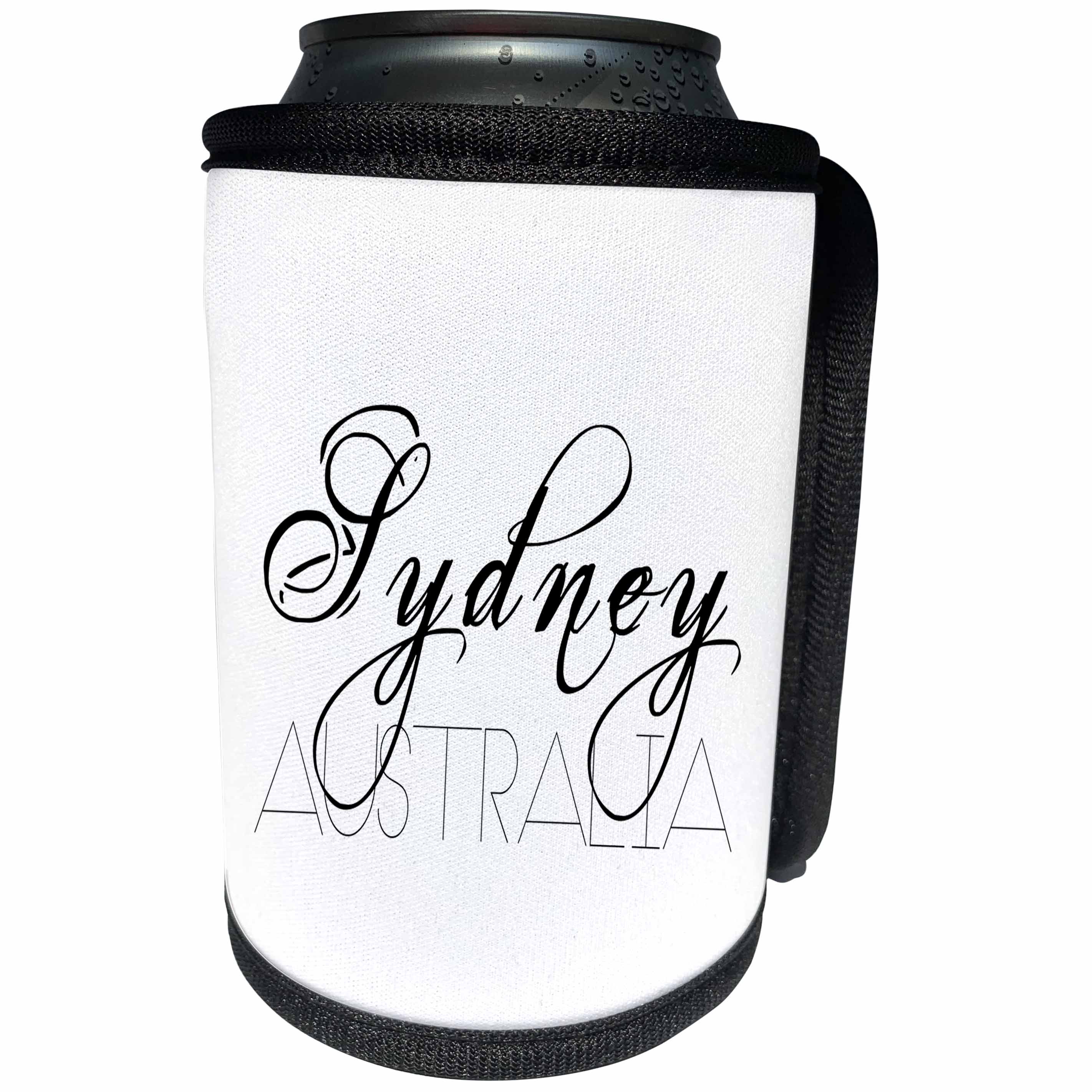 3dRose Alexis Design - Cities of the world - Cities Of The World - Sydney Australia black text on white - Can Cooler Bottle Wrap (cc_283831)