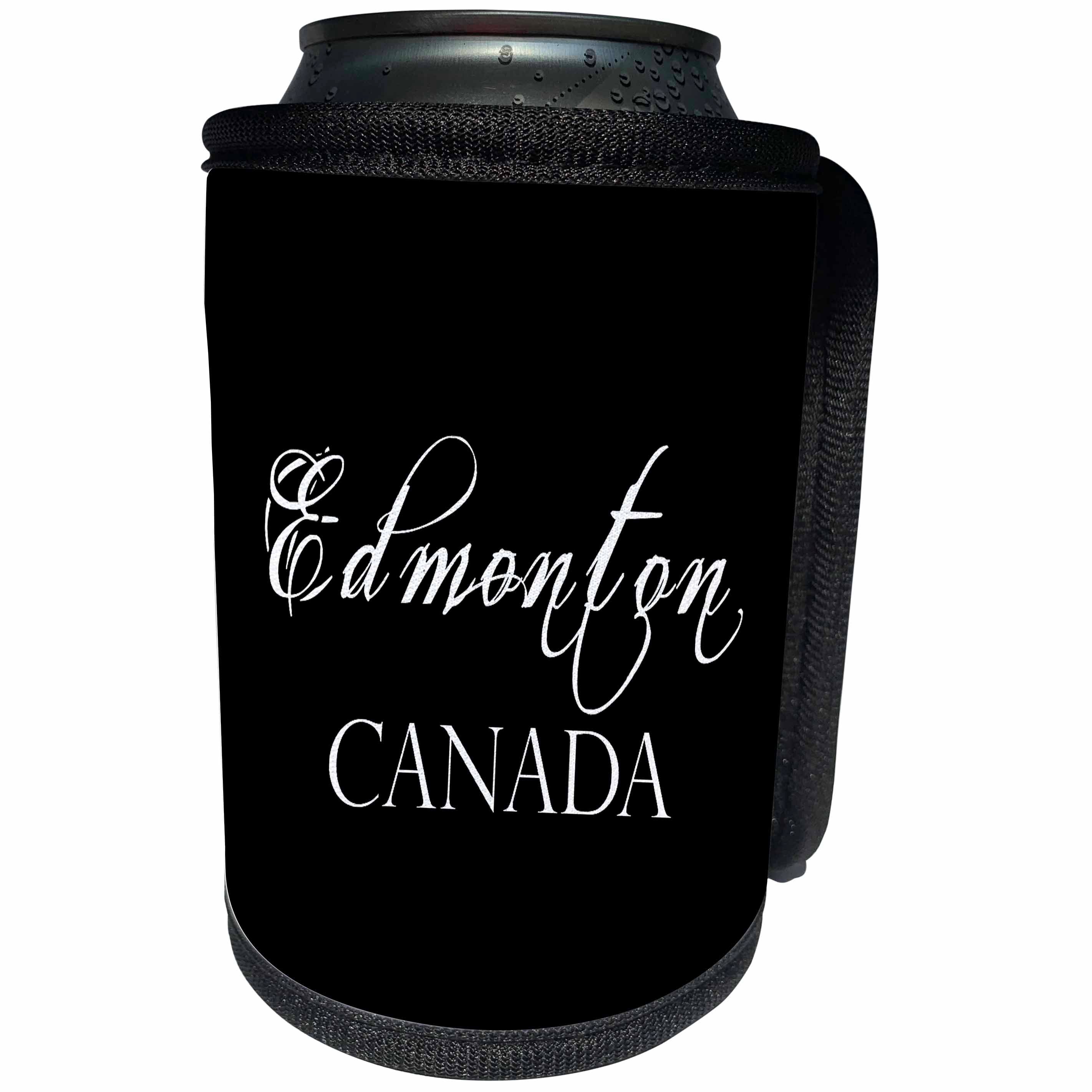 3dRose Alexis Design - Cities of the world - Cities Of The World - Edmonton Canada white text on black - Can Cooler Bottle Wrap (cc_283836)