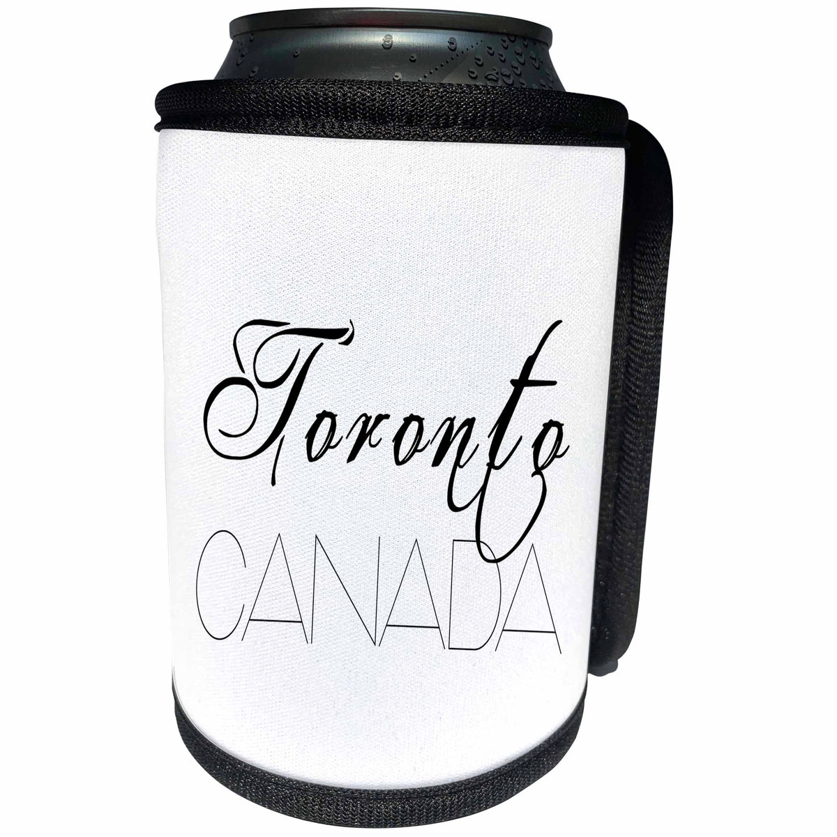 3dRose Alexis Design - Cities of the world - Cities Of The World - Toronto Canada black text on white - Can Cooler Bottle Wrap (cc_283840)