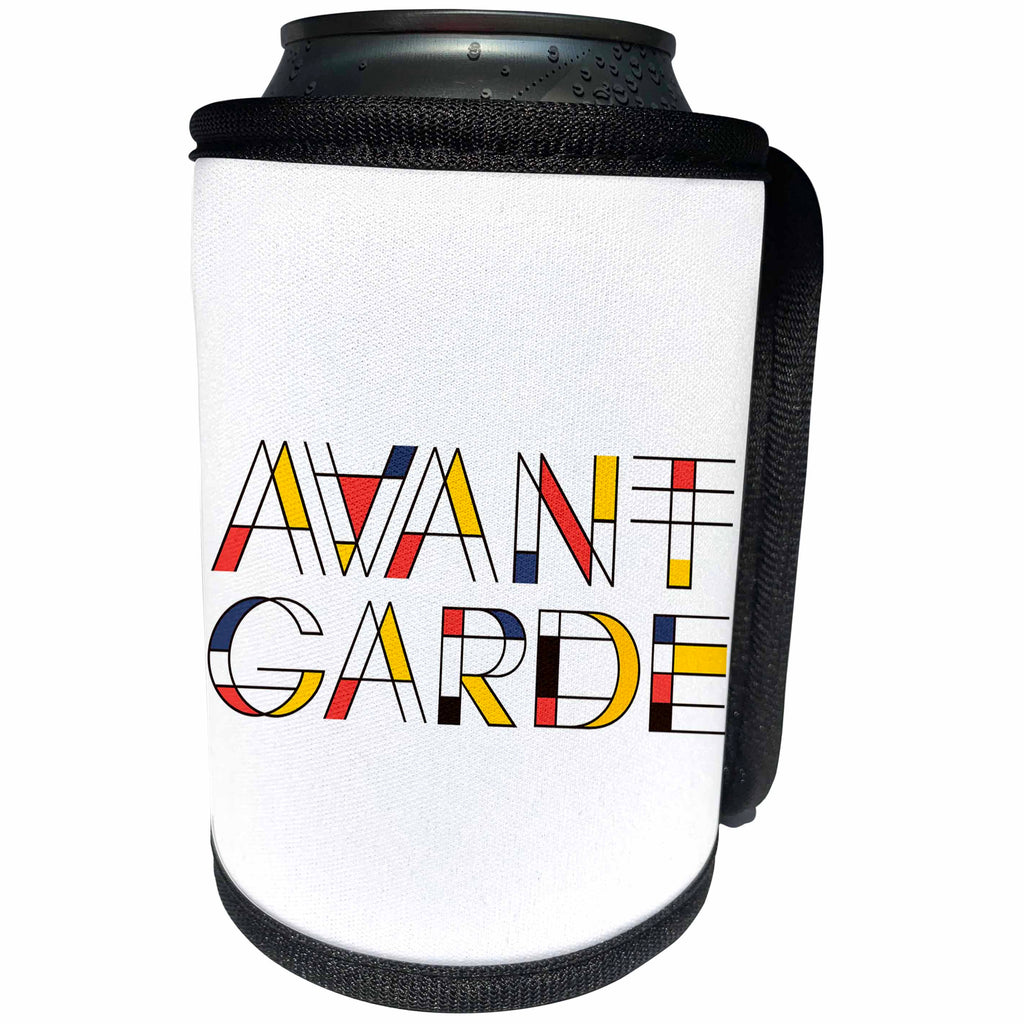 3dRose Alexis Design - Neoplasticism Art - Decorative, neoplasticism artistic style text Avant-Garde on white - Can Cooler Bottle Wrap (cc_283870)