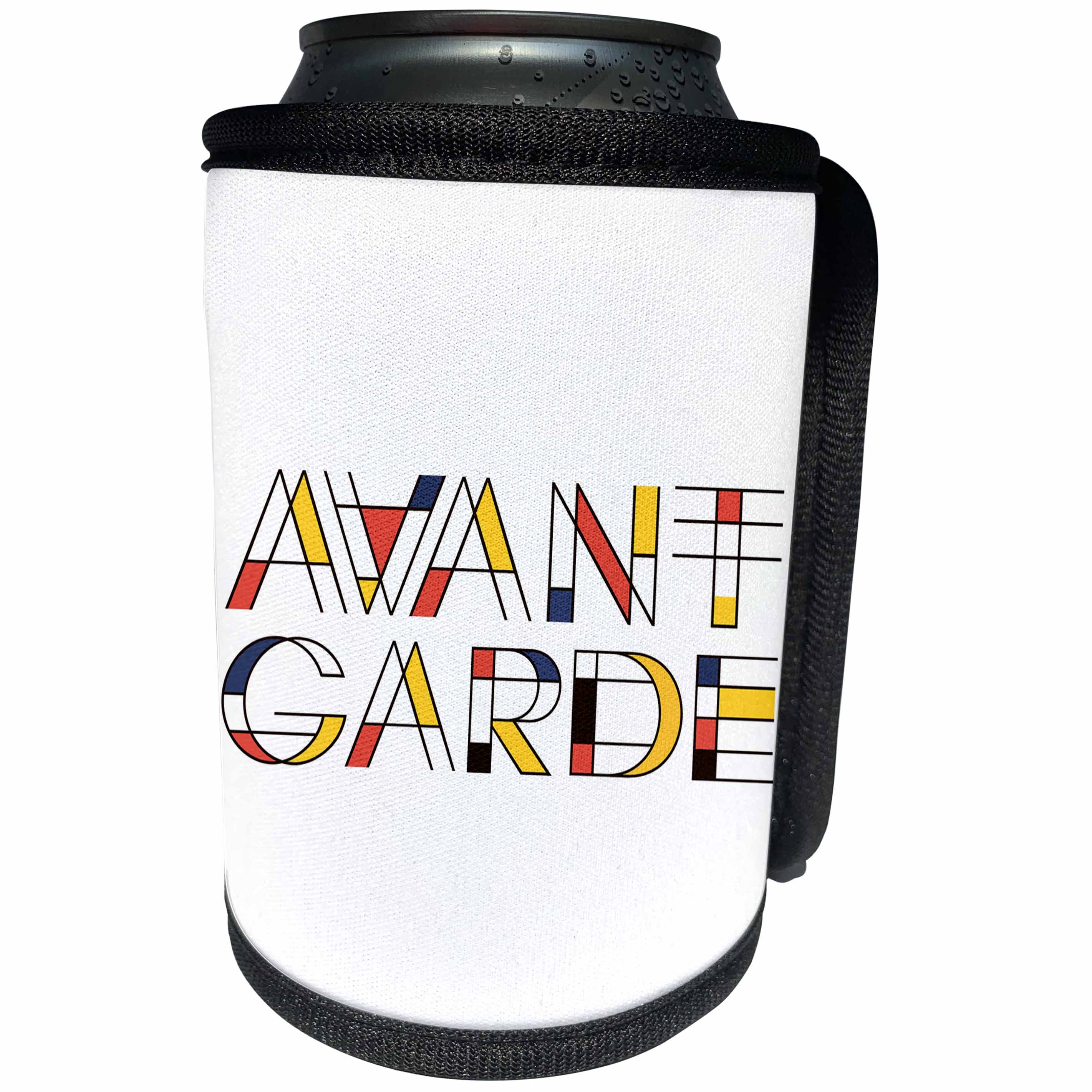 3dRose Alexis Design - Neoplasticism Art - Decorative, neoplasticism artistic style text Avant-Garde on white - Can Cooler Bottle Wrap (cc_283870)