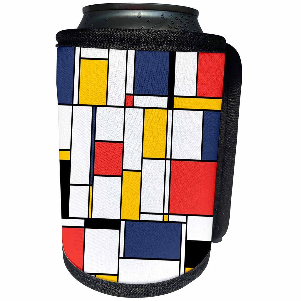 3dRose Alexis Design - Neoplasticism Art - Abstract neoplasticism style painting of geometric lines and colors - Can Cooler Bottle Wrap (cc_283874)