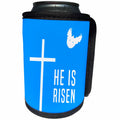 3dRose Alexis Design - Holidays Easter - Easter. Blue sky, cross, dove, text He is risen - Can Cooler Bottle Wrap (cc_283883)