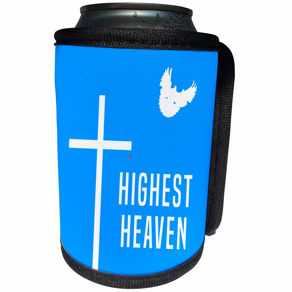 3dRose Alexis Design - Holidays Easter - Easter. Blue sky, cross, dove, drop of Christ blood, Highest Heaven - Can Cooler Bottle Wrap (cc_283884)