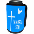 3dRose Alexis Design - Holidays Easter - Easter. Blue sky, cross, dove, text Immortal Soul - Can Cooler Bottle Wrap (cc_283888)