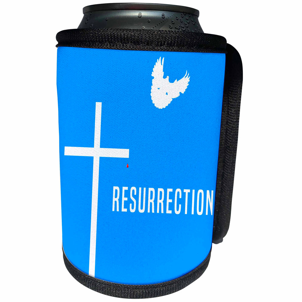 3dRose Alexis Design - Holidays Easter - Easter. Blue sky, cross, dove, drop of Christ blood. Resurrection - Can Cooler Bottle Wrap (cc_283889)