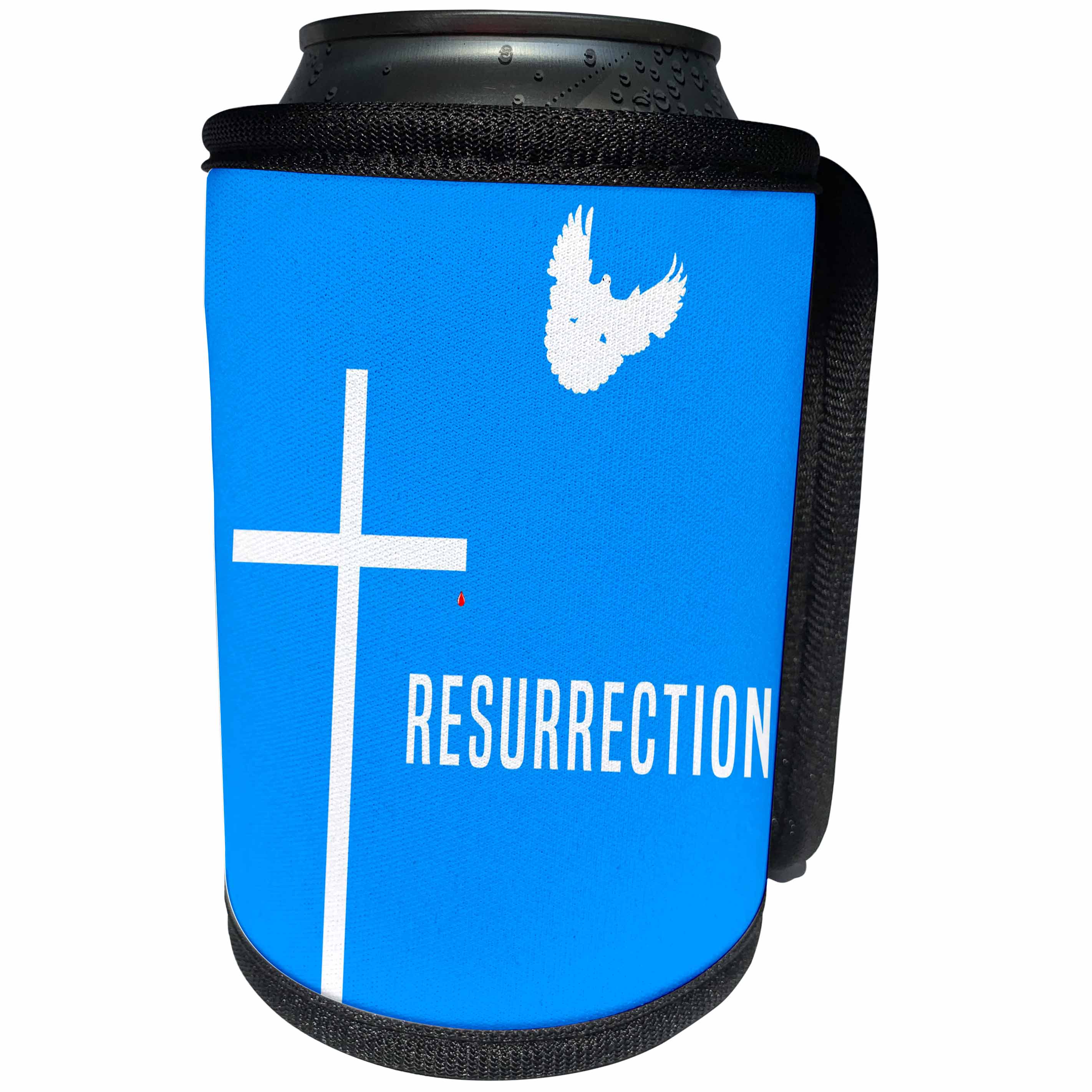 3dRose Alexis Design - Holidays Easter - Easter. Blue sky, cross, dove, drop of Christ blood. Resurrection - Can Cooler Bottle Wrap (cc_283889)
