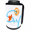 3dRose Alexis Design - Beach, Sea, Surf - Orange man surfer, orange sun, blue text Surf, white background - Can Cooler Bottle Wrap (cc_283904)