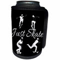 3dRose Alexis Design - Sport Skateboard - Four skateboarders in action, text Just Skate on black background - Can Cooler Bottle Wrap (cc_283910)