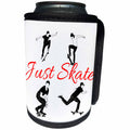 3dRose Alexis Design - Sport Skateboard - Four skateboarders in action, red text Just Skate on white background - Can Cooler Bottle Wrap (cc_283912)