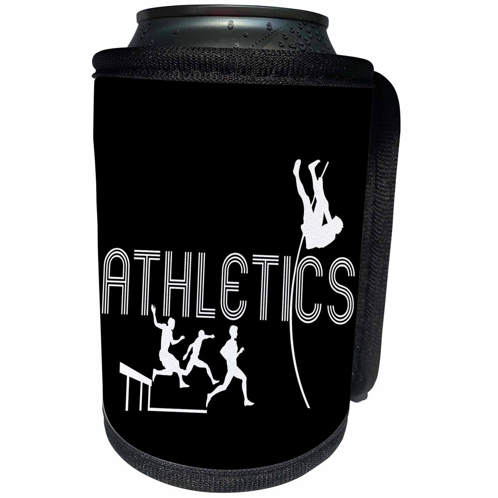 3dRose Alexis Design - Sport Athletics - Hurdling runners, pole jumper, stylized text ATHLETICS on black - Can Cooler Bottle Wrap (cc_283913)