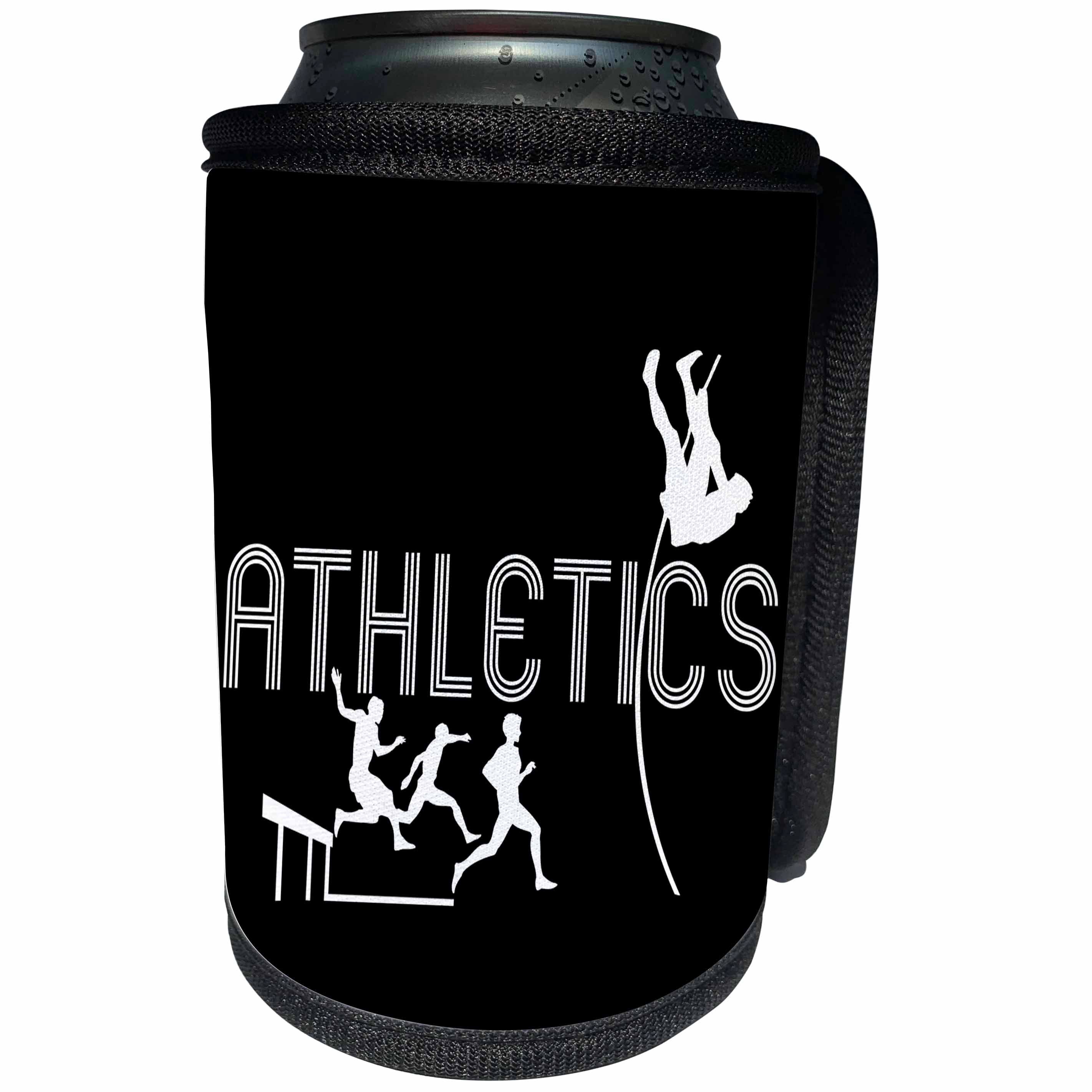 3dRose Alexis Design - Sport Athletics - Hurdling runners, pole jumper, stylized text ATHLETICS on black - Can Cooler Bottle Wrap (cc_283913)