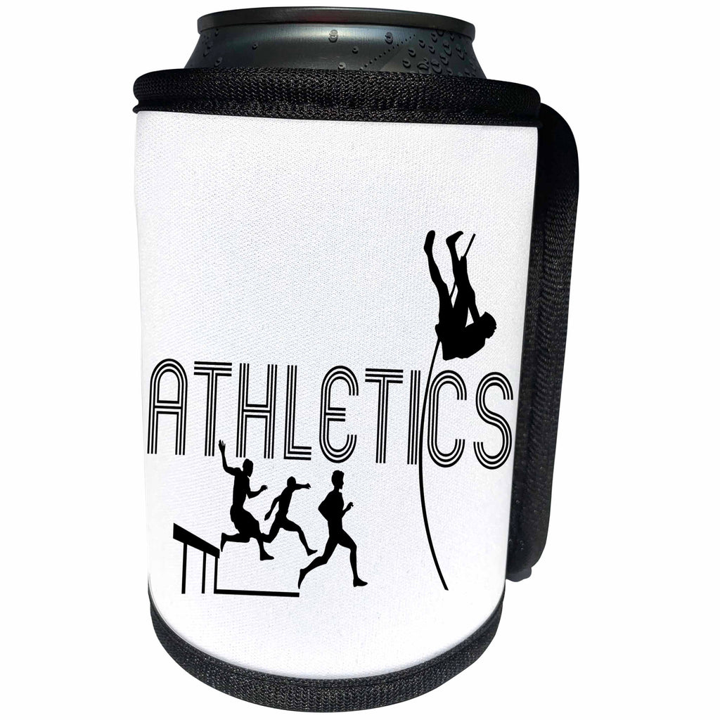 3dRose Alexis Design - Sport Athletics - Hurdling runners, pole jumper, stylized text ATHLETICS on white - Can Cooler Bottle Wrap (cc_283914)