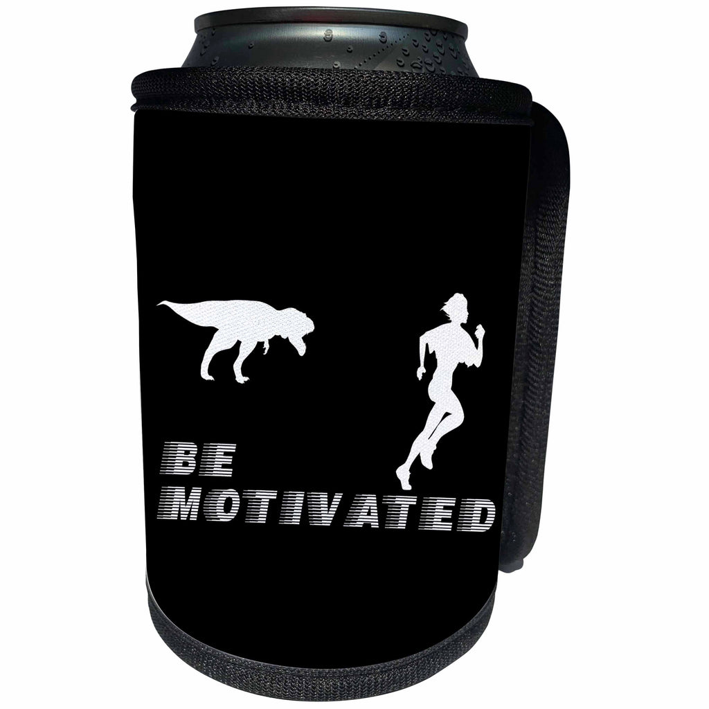 3dRose Alexis Design - Funny - Tyrannosaurus Rex follows a runner. Be motivated. Black background - Can Cooler Bottle Wrap (cc_283917)