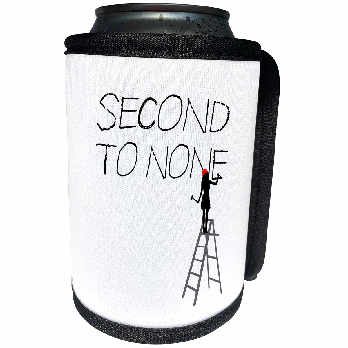 3dRose Alexis Design - Funny Worker - Funny woman worker stands on a ladder and chisels text Second to none - Can Cooler Bottle Wrap (cc_283923)