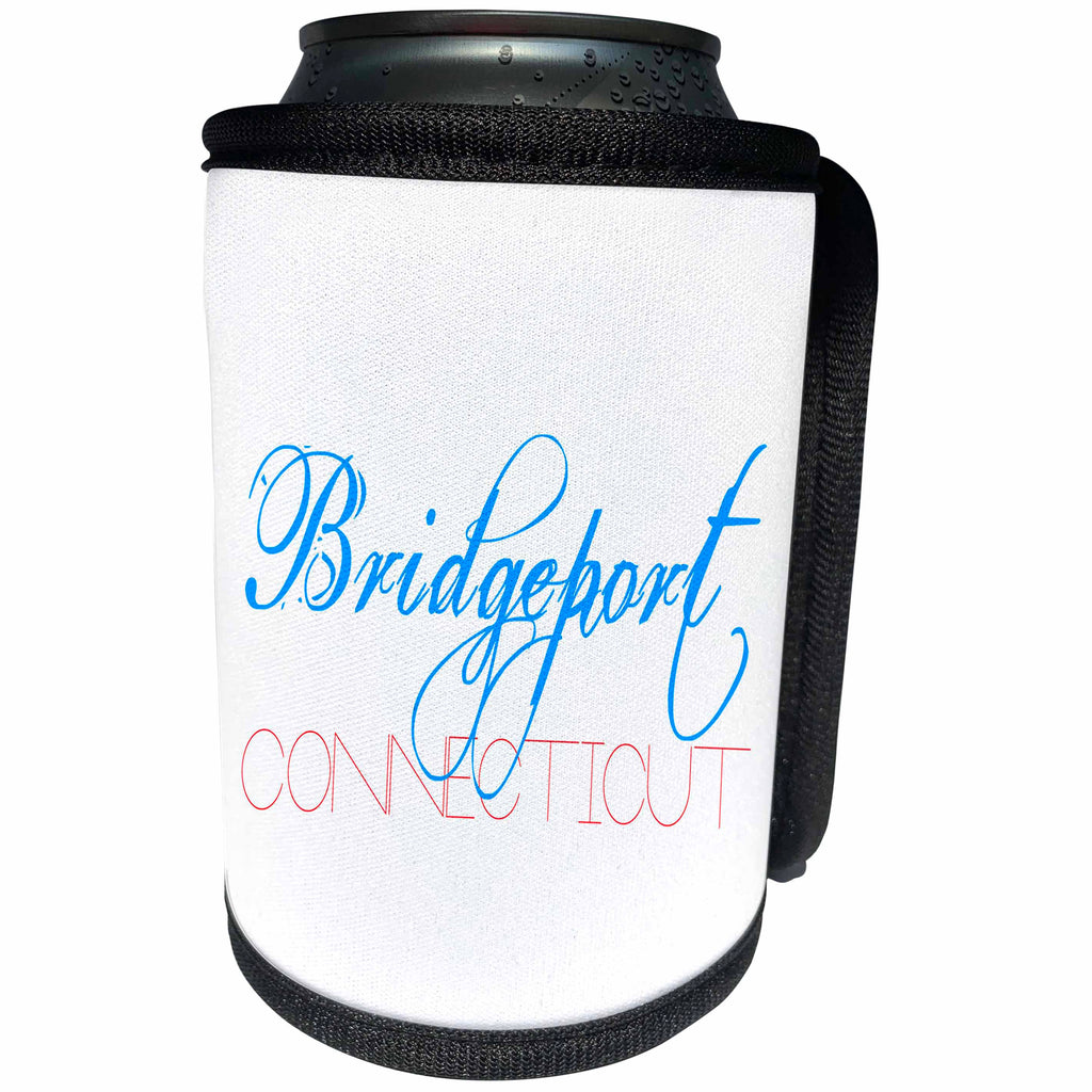 3dRose Alexis Design - American Cities - American Cities - Bridgeport Connecticut, blue, red - Can Cooler Bottle Wrap (cc_283924)