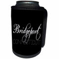 3dRose Alexis Design - American Cities - American Cities - Bridgeport Connecticut, white on black - Can Cooler Bottle Wrap (cc_283925)