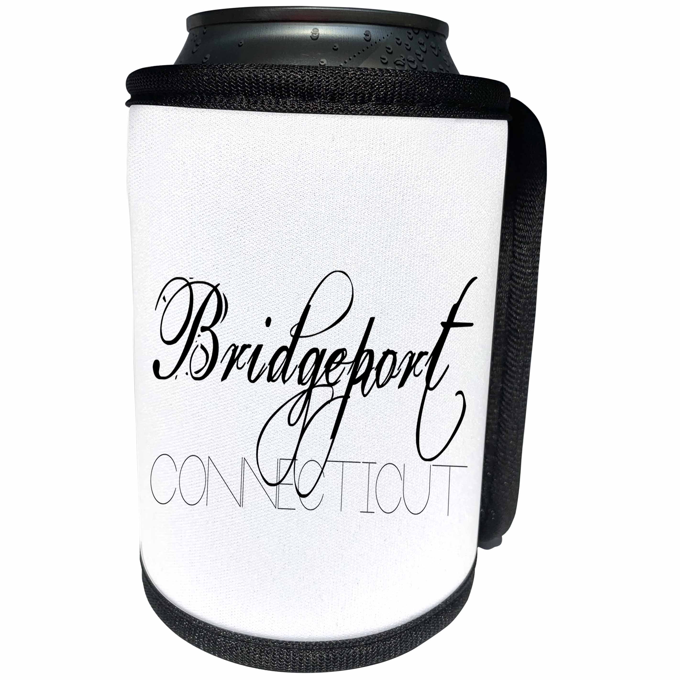 3dRose Alexis Design - American Cities - American Cities - Bridgeport Connecticut, black on white - Can Cooler Bottle Wrap (cc_283926)