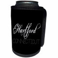 3dRose Alexis Design - American Cities - American Cities - Hartford Connecticut, white on black - Can Cooler Bottle Wrap (cc_283928)