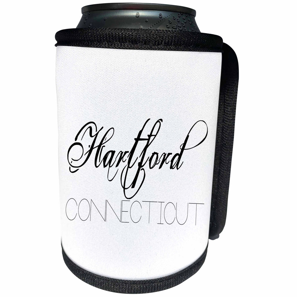 3dRose Alexis Design - American Cities - American Cities - Hartford Connecticut, black on white - Can Cooler Bottle Wrap (cc_283929)