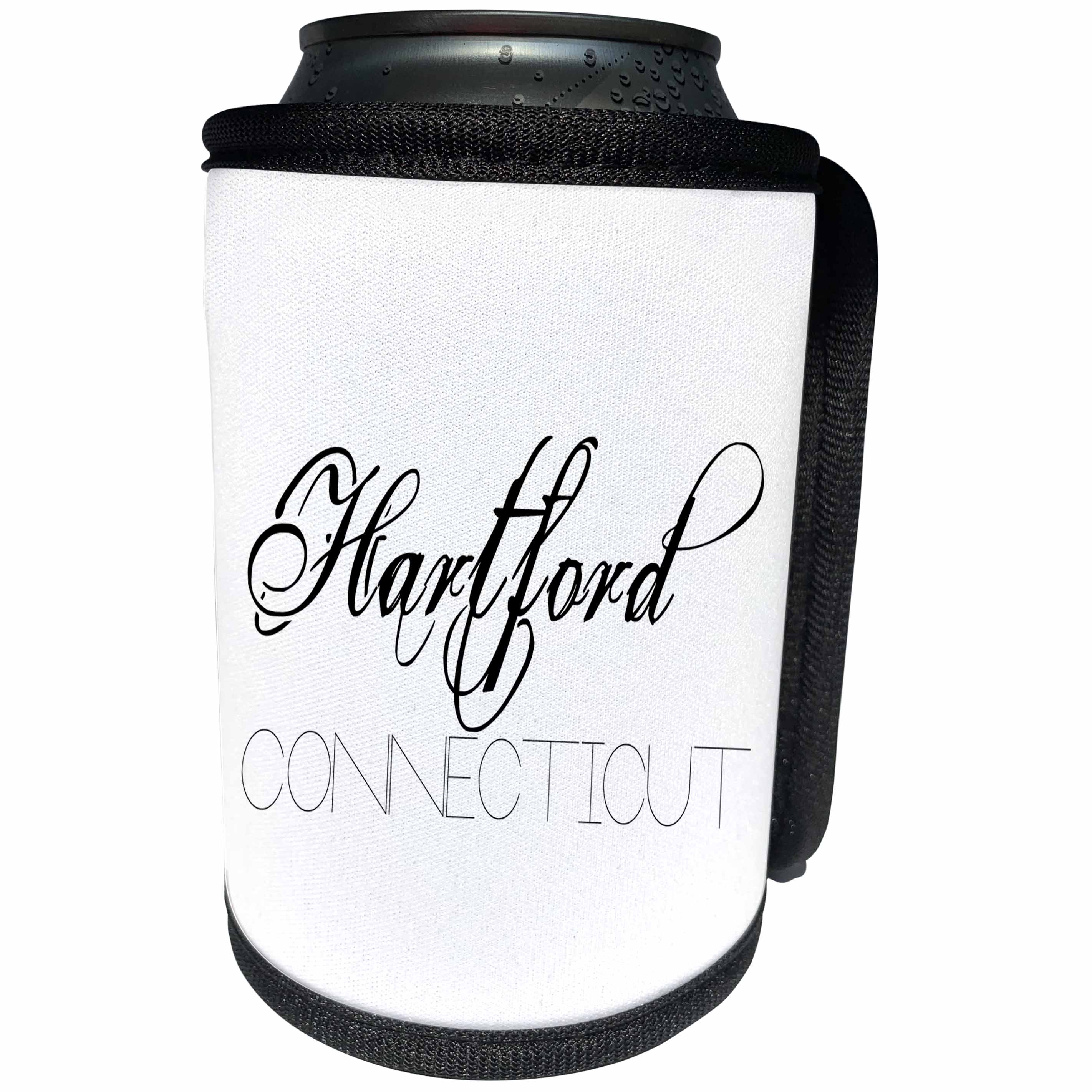 3dRose Alexis Design - American Cities - American Cities - Hartford Connecticut, black on white - Can Cooler Bottle Wrap (cc_283929)