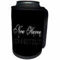 3dRose Alexis Design - American Cities - American Cities - New Haven Connecticut, white on black - Can Cooler Bottle Wrap (cc_283931)