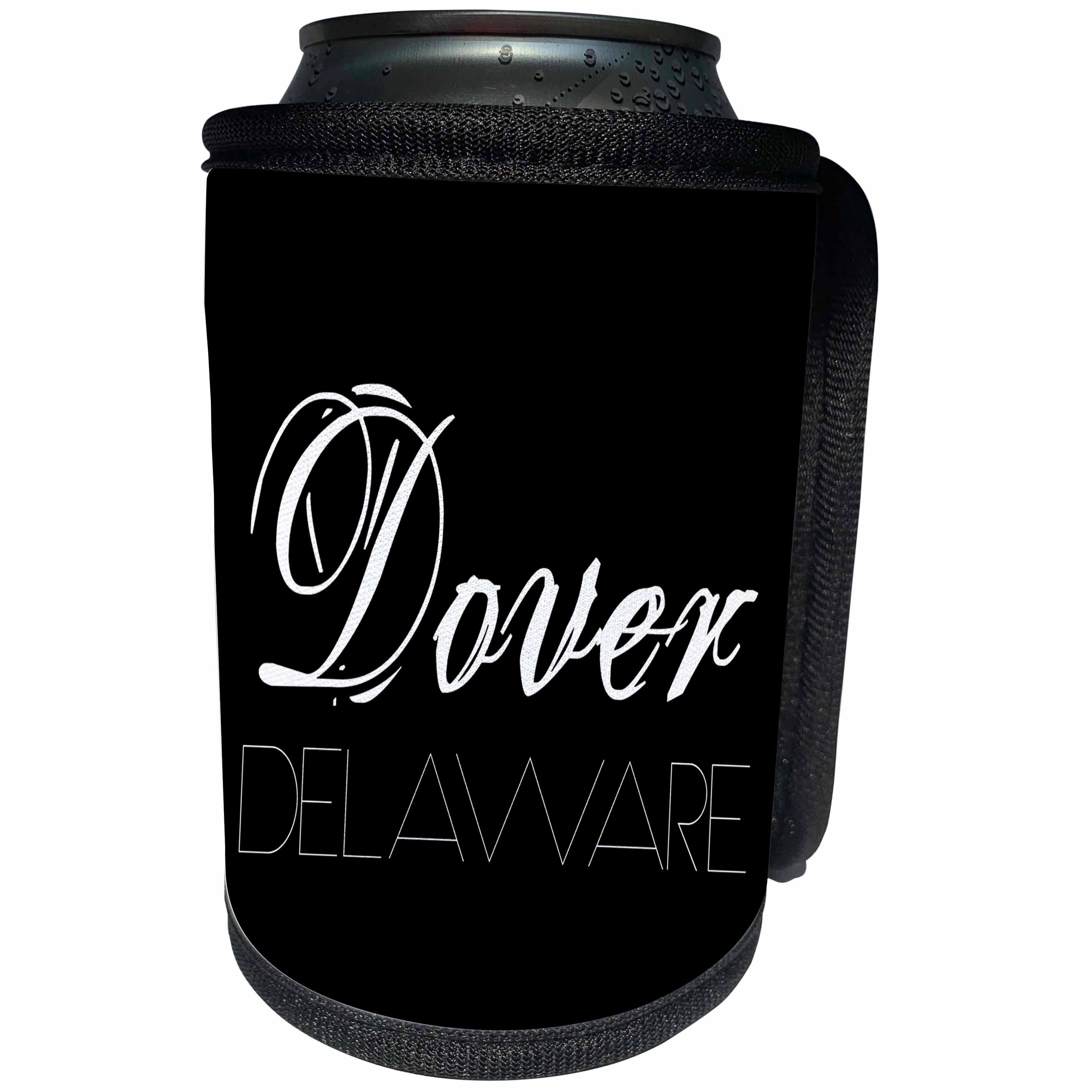 3dRose Alexis Design - American Cities - American Cities - Dover Delaware, white on black - Can Cooler Bottle Wrap (cc_283934)
