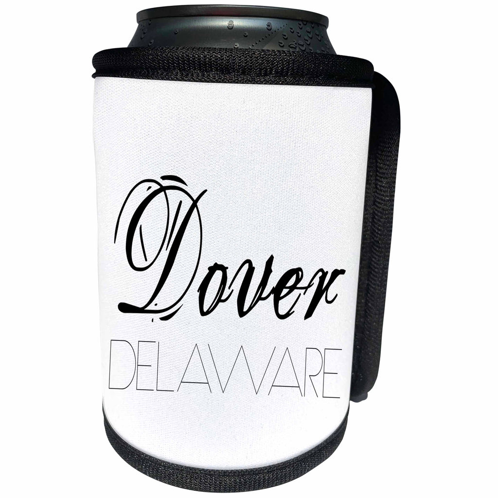 3dRose Alexis Design - American Cities - American Cities - Dover Delaware, black on white - Can Cooler Bottle Wrap (cc_283935)