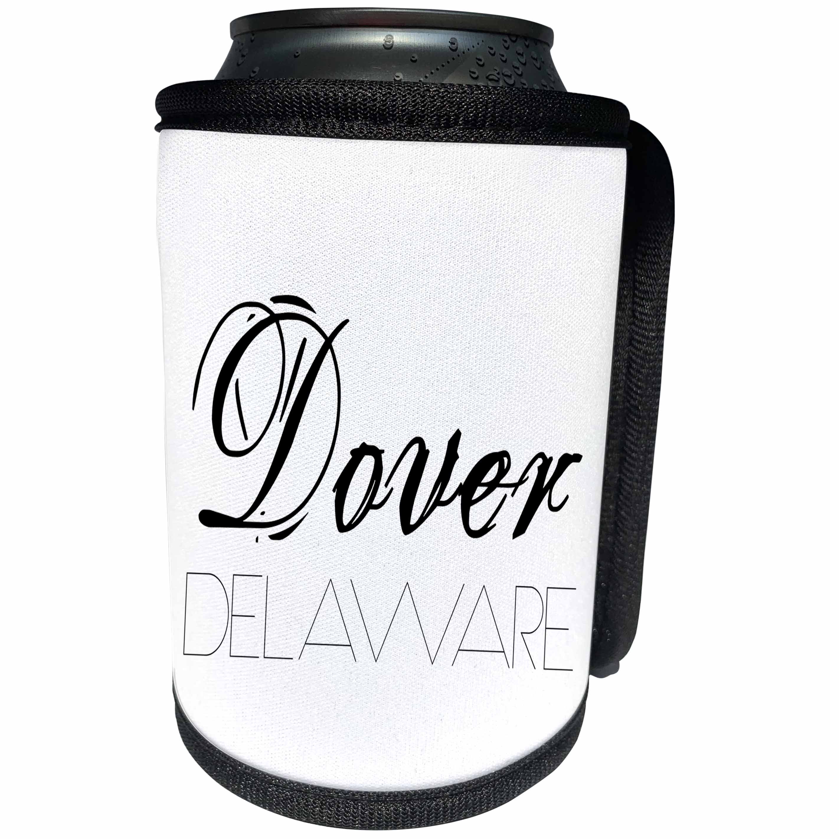 3dRose Alexis Design - American Cities - American Cities - Dover Delaware, black on white - Can Cooler Bottle Wrap (cc_283935)