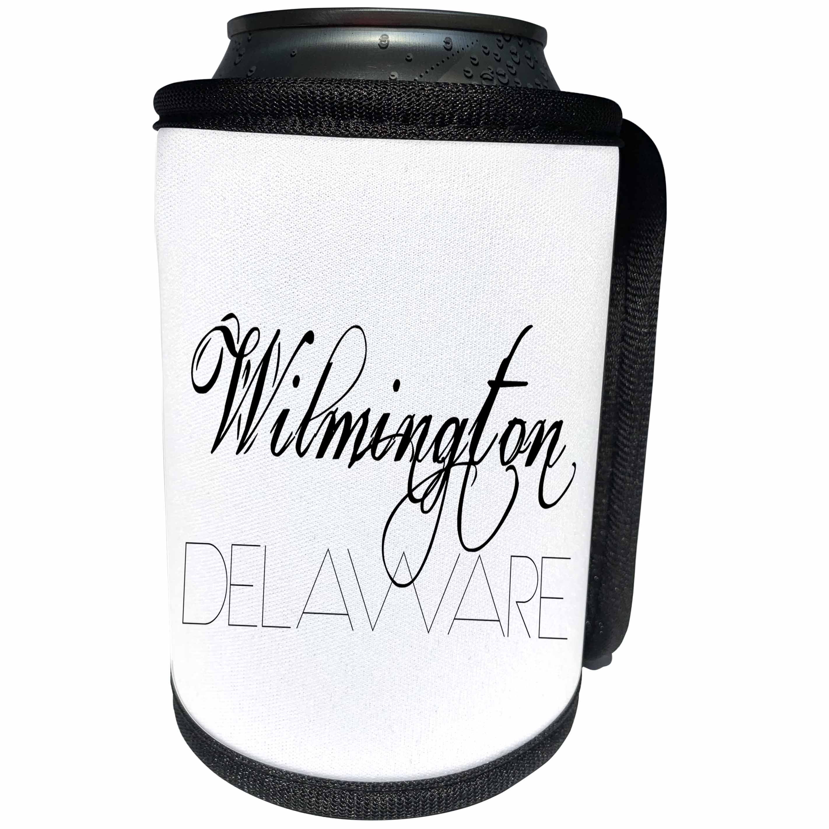 3dRose Alexis Design - American Cities - American Cities - Wilmington Delaware, black on white - Can Cooler Bottle Wrap (cc_283938)