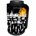 3dRose Alexis Design - Positive - Good Morning, City. Buildings, traffic, people, sunrise, on black - Can Cooler Bottle Wrap (cc_283970)