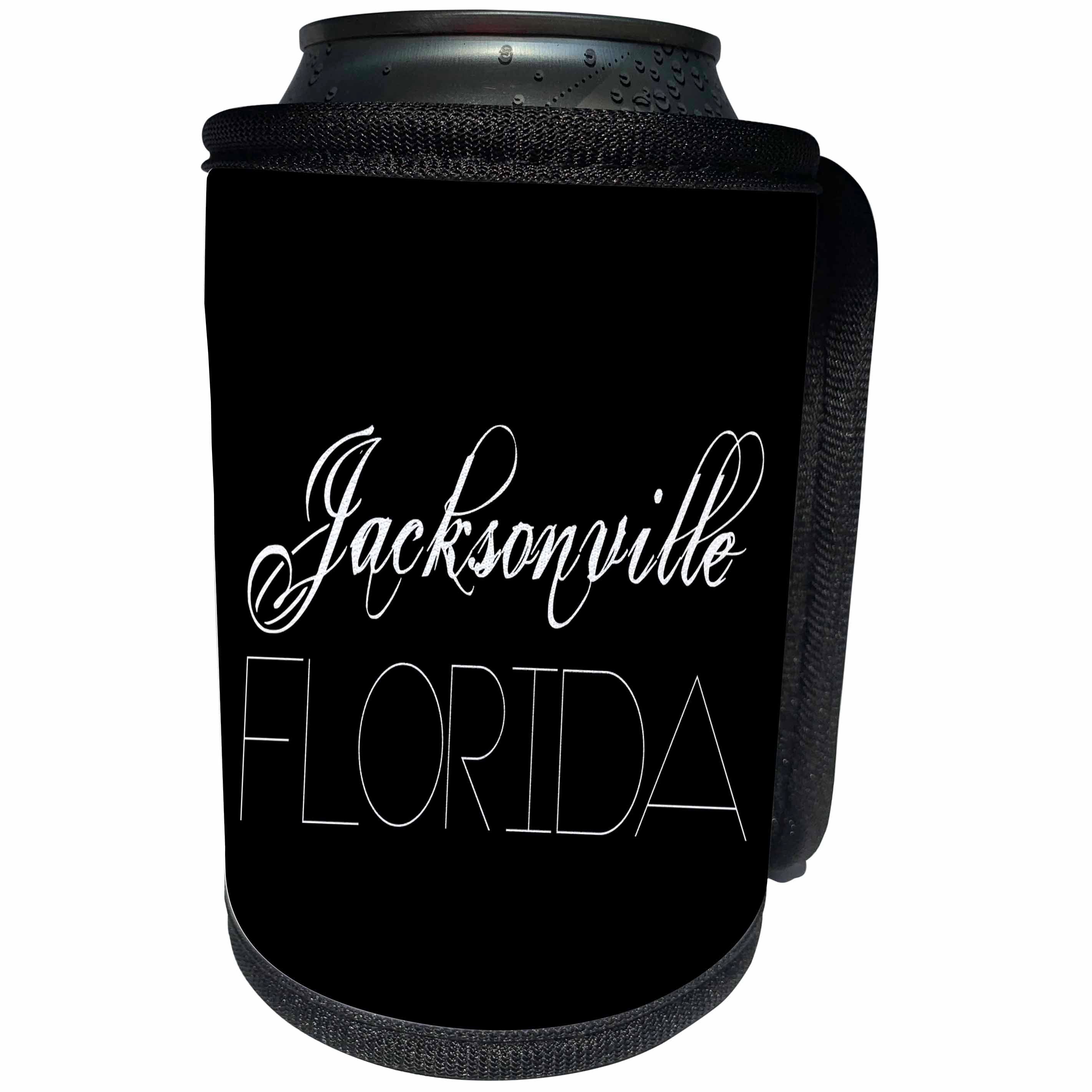 3dRose Can Cooler Bottle Wrap - Alexis Design - American Cities - Jacksonville Florida, White on Black