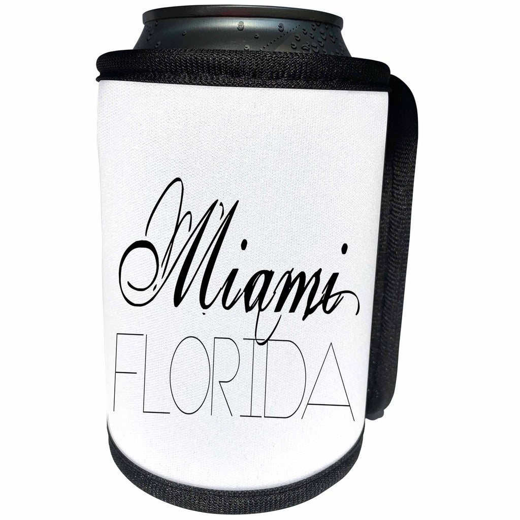 3dRose Alexis Design - American Cities - American Cities - Miami Florida, black on white - Can Cooler Bottle Wrap (cc_283974)