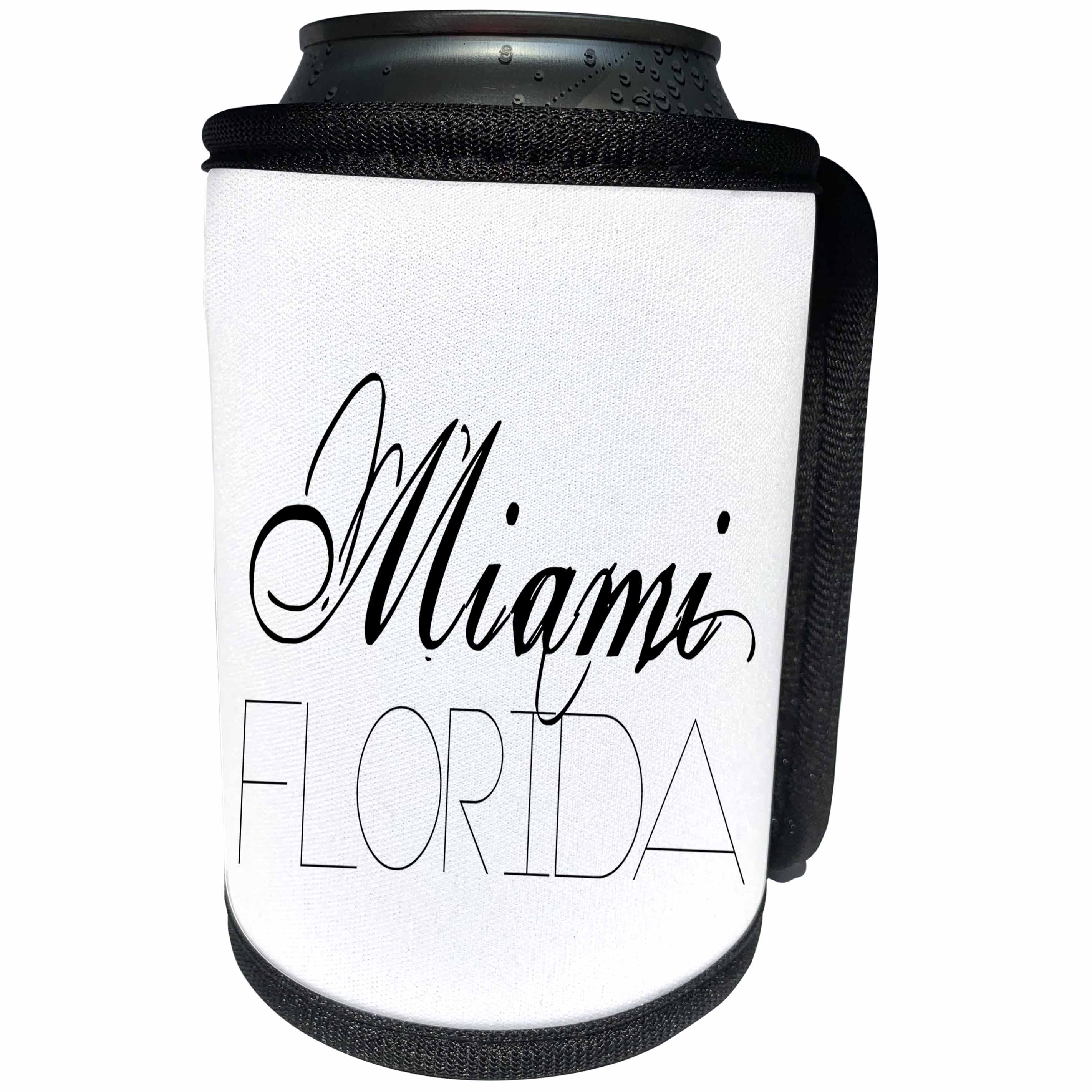 3dRose Alexis Design - American Cities - American Cities - Miami Florida, black on white - Can Cooler Bottle Wrap (cc_283974)